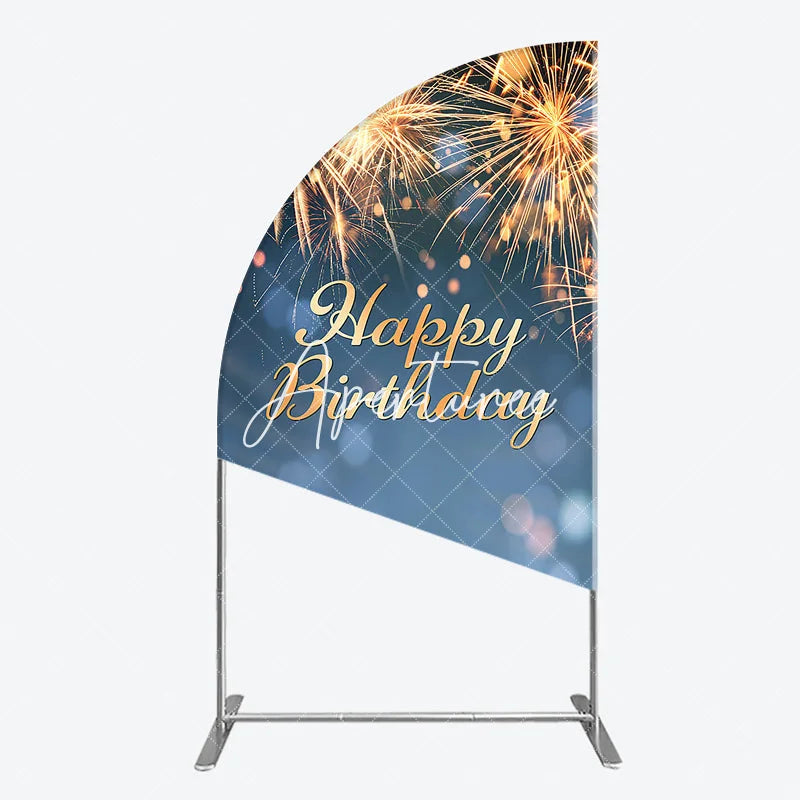 Aperturee - Aperturee Elegant Golden Sparkling Happy Birthday Half Moon Arch Backdrop Festive Celebration Party Decor