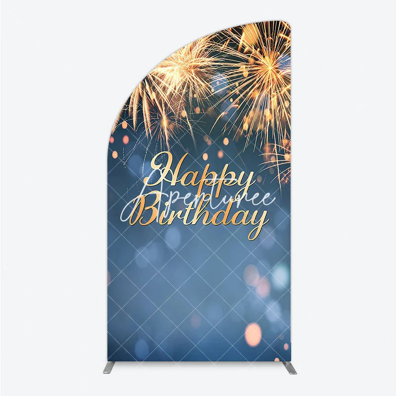 Aperturee - Aperturee Elegant Golden Sparkling Happy Birthday Half Moon Arch Backdrop Festive Celebration Party Decor