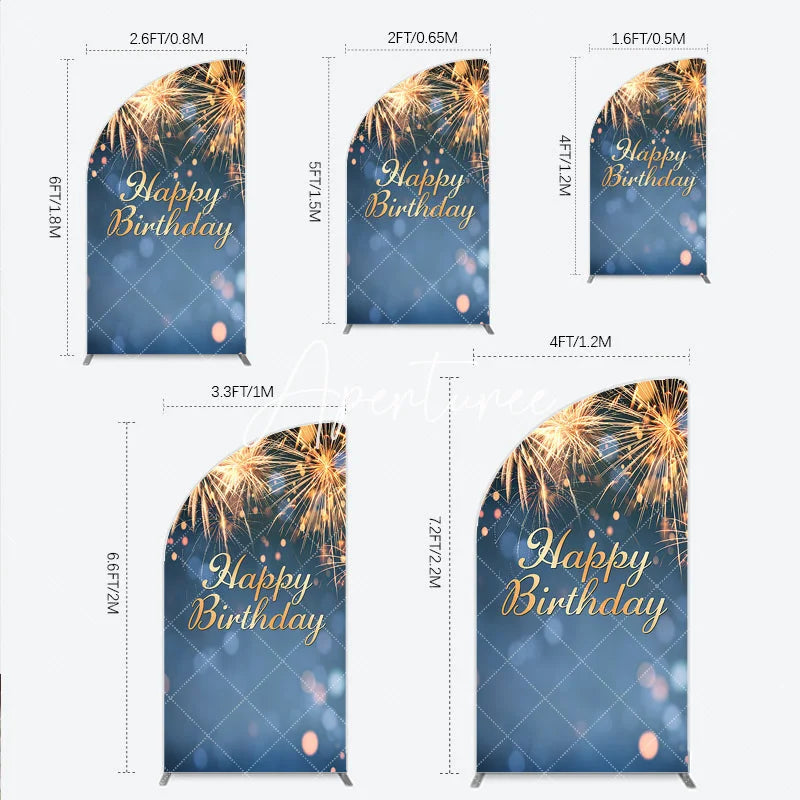 Aperturee - Aperturee Elegant Golden Sparkling Happy Birthday Half Moon Arch Backdrop Festive Celebration Party Decor