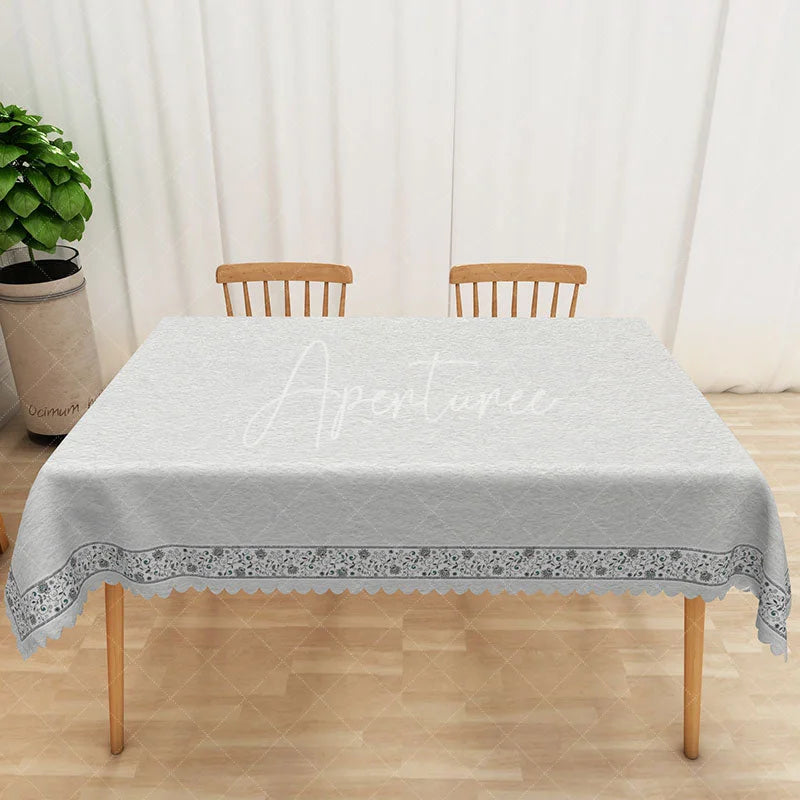 Aperturee - Aperturee Elegant Gray Leaf Rectangle Tablecloth for Neutral Botanical and Modern Farmhouse Dining Decor