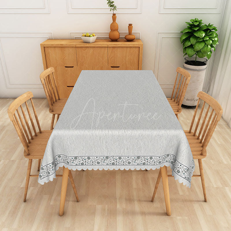 Aperturee - Aperturee Elegant Gray Leaf Rectangle Tablecloth for Neutral Botanical and Modern Farmhouse Dining Decor