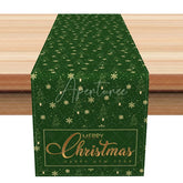 Aperturee - Aperturee Elegant Green and Gold Christmas Table Runner ’Merry Christmas’ with Trees Holiday Dining Decor
