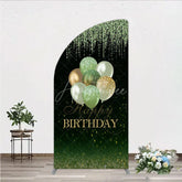 Aperturee - Aperturee Elegant Green and Gold Glitter Happy Birthday Balloons Half Moon Arch Backdrop Festive Celebration Decor
