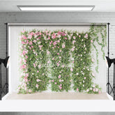 Aperturee - Aperturee Elegant Green Foliage and Pink White Roses Photography Backdrop Romantic Floral Wall Decor for Events