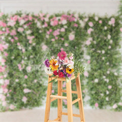 Aperturee - Aperturee Elegant Green Foliage and Pink White Roses Photography Backdrop Romantic Floral Wall Decor for Events