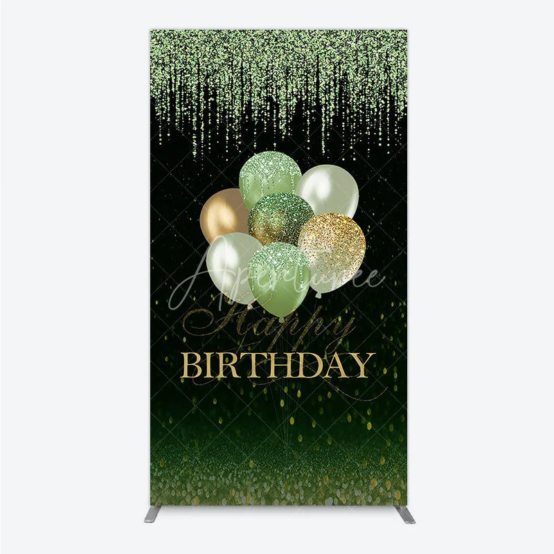 Aperturee - Aperturee Elegant Green Gold Glitter Balloons Happy Birthday Rectangle Arch Backdrop Sparkling Party Photo Booth Decor