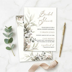 Aperturee - Aperturee Set of 20 Elegant Greenery and Gold Leaves Custom Invitation Bridal Shower Party Supplies for Bride
