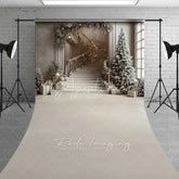 Aperturee - Aperturee Elegant Grey Staircase Sweep Backdrop White Flocked Trees Presents Luxury Interior Floor Photo Background
