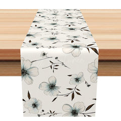 Aperturee - Aperturee Elegant Hand Drawn Floral Table Runner Simple Black and White Botanical Sketch Minimalist Modern Kitchen Decor
