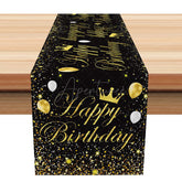 Aperturee - Aperturee Elegant Happy Birthday Table Runner with Black and Gold Glitter for Adult Milestone Birthday Party Decor