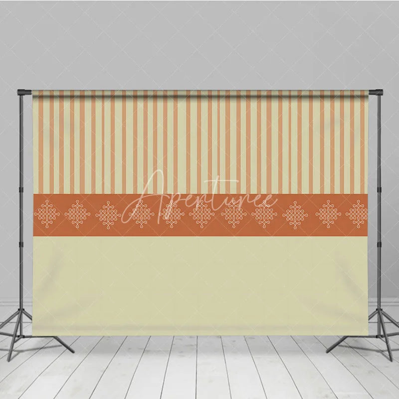 Aperturee - Aperturee Elegant Indian Pattern Stripe Backdrop Beige and Orange Traditional Decorative Party Banner