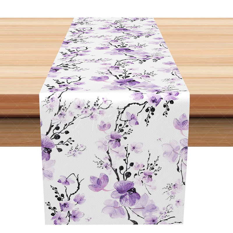 Aperturee - Aperturee Elegant Ink Wash Floral Table Runner Abstract Chinese Painting Style Art Moody and Romantic Kitchen Decor