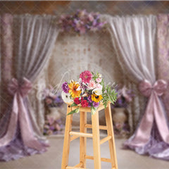 Aperturee - Aperturee Elegant Lavender and Pink Draped Curtains Photography Backdrop Romantic Floral Archway with Crystal Strings