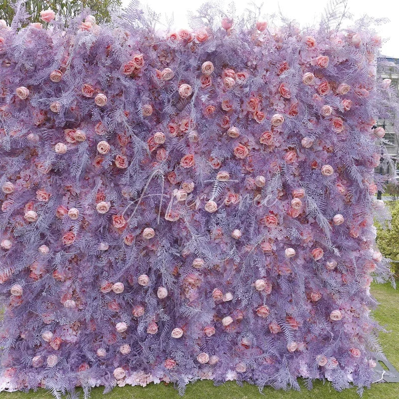 Aperturee - Aperturee Elegant Lavender and Pink Rose Artificial Flower Wall Beautiful Romantic Wedding Party and Event Decor