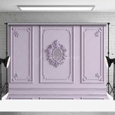Aperturee Aperturee Elegant Lavender Wall Photography Backdrop with Ornate Mirror Classic Molding Panel Studio Photo Prop Decor