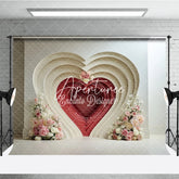 Aperturee - Aperturee Elegant Layered Heart Red Cream Floral Photography Backdrop Pink Flowers Romantic Valentine’s Day Wedding Decor