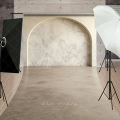 Aperturee - Aperturee Elegant Light Beige Marble Arch Sweep Backdrop Modern Minimalist Studio Photography Background