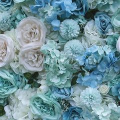 Aperturee - Aperturee Elegant Light Blue and Mint Green Artificial Flower Wall with Roses and Hydrangeas Wedding Party Decor