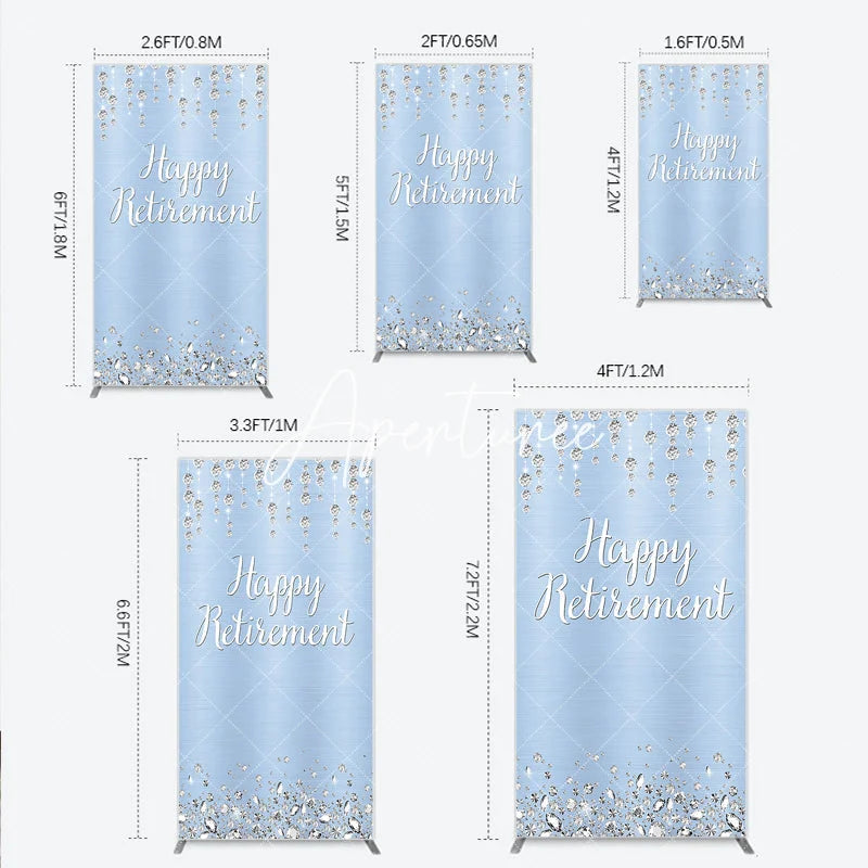 Aperturee - Aperturee Elegant Light Blue Brushed Glitter Diamond Happy Retirement Rectangle Arch Backdrop Celebration Party Decor