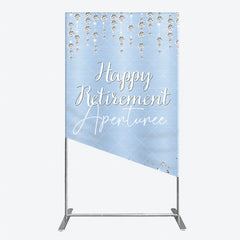 Aperturee - Aperturee Elegant Light Blue Brushed Glitter Diamond Happy Retirement Rectangle Arch Backdrop Celebration Party Decor