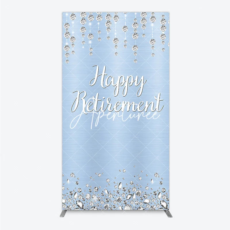 Aperturee - Aperturee Elegant Light Blue Brushed Glitter Diamond Happy Retirement Rectangle Arch Backdrop Celebration Party Decor