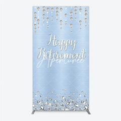 Aperturee - Aperturee Elegant Light Blue Brushed Glitter Diamond Happy Retirement Rectangle Arch Backdrop Celebration Party Decor