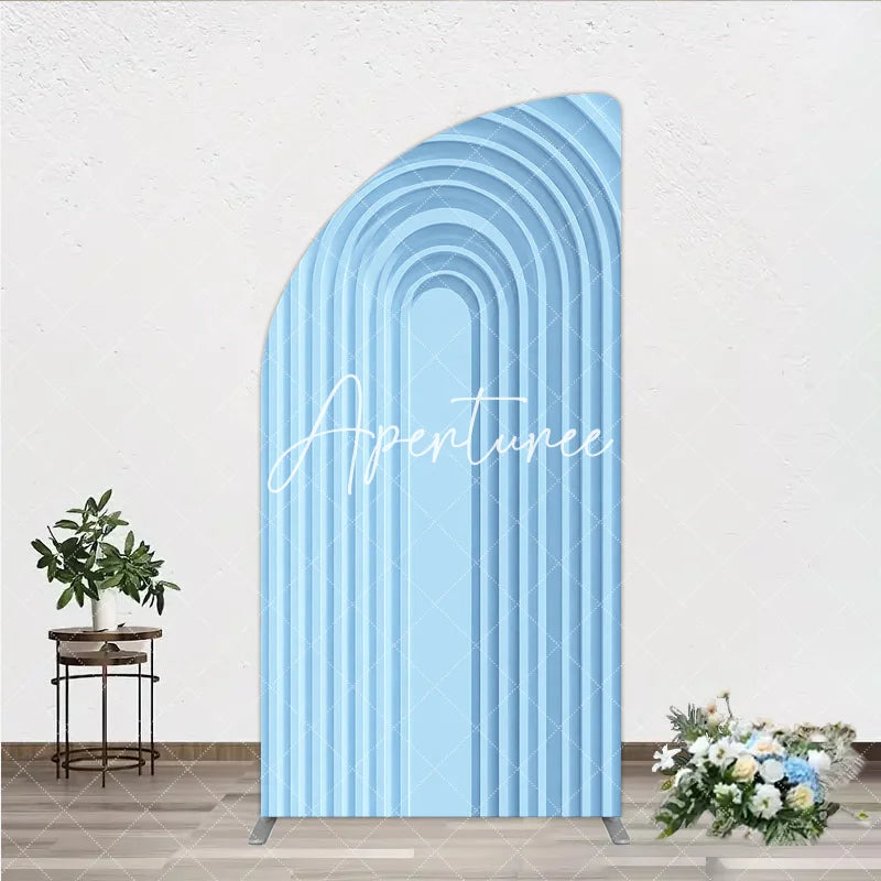 Aperturee - Aperturee Elegant Light Blue Layered Geometric Half Moon Arch Backdrop Modern Minimalist Party Decor for Weddings and Events