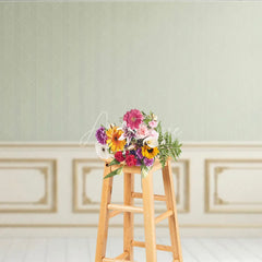 Aperturee - Aperturee Elegant Light Green Striped Wallpaper and Gold Trim Wainscoting Photography Backdrop Classic Interior Decor