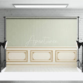 Aperturee - Aperturee Elegant Light Green Striped Wallpaper and Gold Trim Wainscoting Photography Backdrop Classic Interior Decor