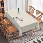 Aperturee - Aperturee Elegant Light Grey Scalloped Edge Rectangle Tablecloth Subtle Pattern Fabric for Dining Table Decor