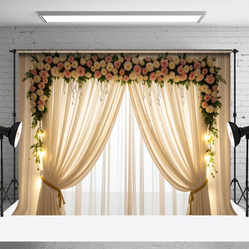 Aperturee - Aperturee Elegant Lighted Floral Window Accent Wedding Backdrop