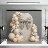 Aperturee Aperturee Elegant Marble Arch Cake Smash Backdrop Gray Bow and Neutral Balloons Modern First Birthday Photography Prop