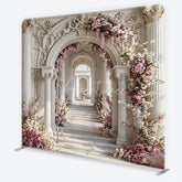 Aperturee - Aperturee Elegant Marble Archway Square Tension Backdrop Pink Floral Garland White Column Luxury for Wedding Party Photography