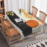 Aperturee - Aperturee Elegant Modern Abstract Golden Leaf Rectangle Tablecloth Black Terracotta Grey Dining Decor for Home