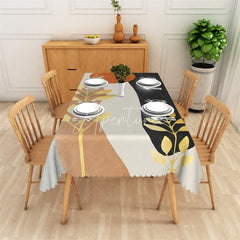 Aperturee - Aperturee Elegant Modern Abstract Golden Leaf Rectangle Tablecloth Black Terracotta Grey Dining Decor for Home