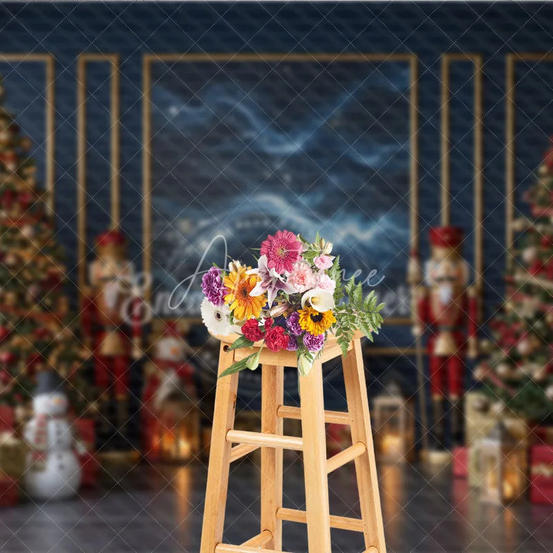 Aperturee - Aperturee Elegant Navy Blue Christmas Photography Backdrop Nutcrackers and Snowman Starry Night Holiday Photo Background