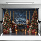 Aperturee - Aperturee Elegant Navy Blue Christmas Photography Backdrop Nutcrackers and Snowman Starry Night Holiday Photo Background