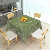 Aperturee - Aperturee Elegant Olive Green Rectangle Tablecloth with White Fern Botanical Leaf Pattern Rustic Dining Decor