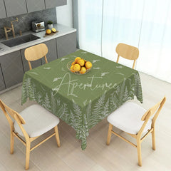 Aperturee - Aperturee Elegant Olive Green Rectangle Tablecloth with White Fern Botanical Leaf Pattern Rustic Dining Decor