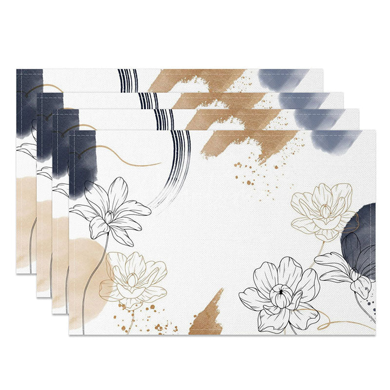Aperturee - Aperturee Elegant Painted Floral Placemats Set of 4 Sweet Botanical Art for Wedding and Bridal Shower Table Decor