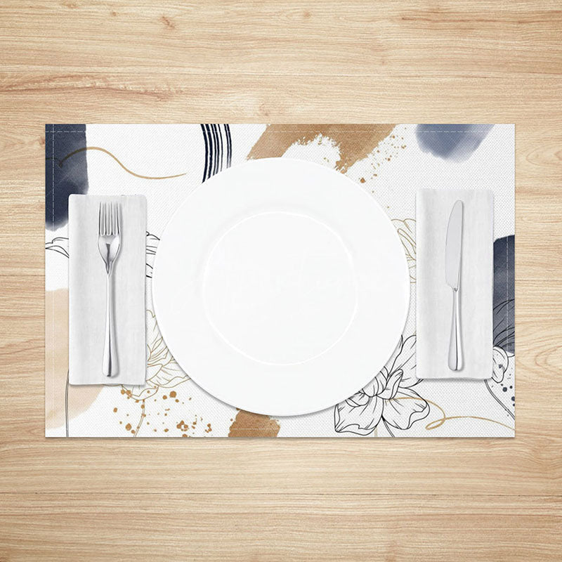 Aperturee - Aperturee Elegant Painted Floral Placemats Set of 4 Sweet Botanical Art for Wedding and Bridal Shower Table Decor