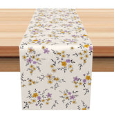 Aperturee - Aperturee Elegant Painted Table Runner with Purple and White Floral Pattern for Wedding and Formal Dining Decor