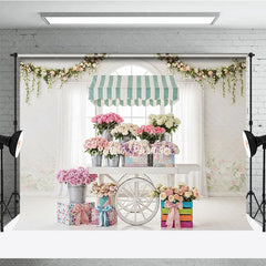 Aperturee - Aperturee Elegant Pastel Flower Cart Photography Backdrop with Roses and Floral Garlands Spring Baby Shower Birthday Decor