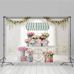 Aperturee - Aperturee Elegant Pastel Flower Cart Photography Backdrop with Roses and Floral Garlands Spring Baby Shower Birthday Decor