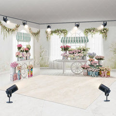 Aperturee - Aperturee Elegant Pastel Flower Cart Room Set Backdrop Striped Awnings and Greenery for Spring Photography Studio Decor