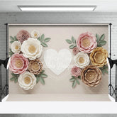 Aperturee - Aperturee Elegant Pastel Paper Flowers Photography Backdrop with a White Heart ideal for Baby Shower and Wedding Celebrations