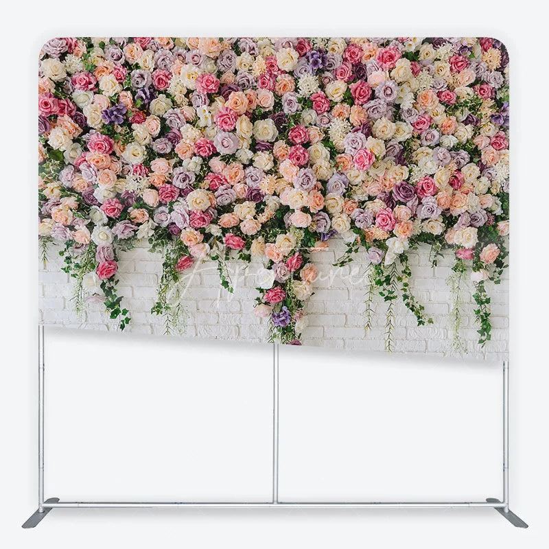 Aperturee - Aperturee Elegant Pastel Rose Flower Wall Square Double-Sided Backdrop with Greenery for Wedding Party Photography