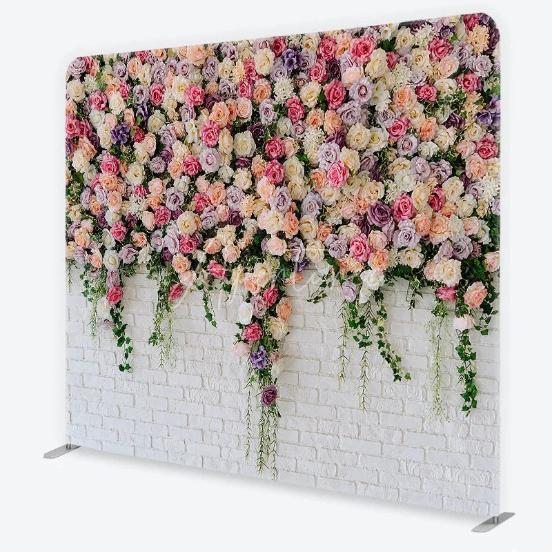 Aperturee - Aperturee Elegant Pastel Rose Flower Wall Square Double-Sided Backdrop with Greenery for Wedding Party Photography
