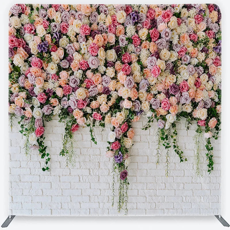 Aperturee - Aperturee Elegant Pastel Rose Flower Wall Square Double-Sided Backdrop with Greenery for Wedding Party Photography