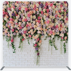 Aperturee - Aperturee Elegant Pastel Rose Flower Wall Square Double-Sided Backdrop with Greenery for Wedding Party Photography